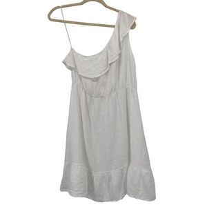 Valentina Naldi 100% Linen One Shoulder Ruffle Dress NWT White Small